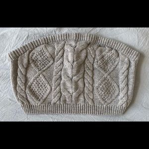 Grey Cable Knit Strapless Crop Top